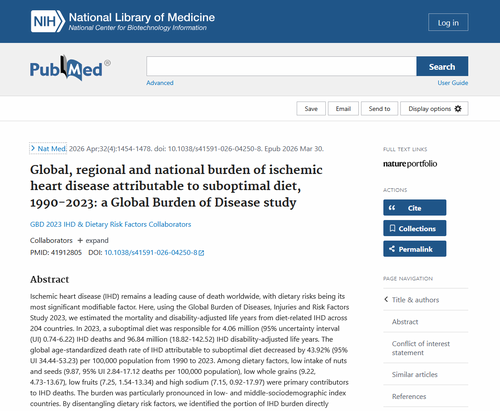 Global, regional and national burden of ischemic heart disease attributable to suboptimal diet, 1990-2023: a Global Burden of Disease study