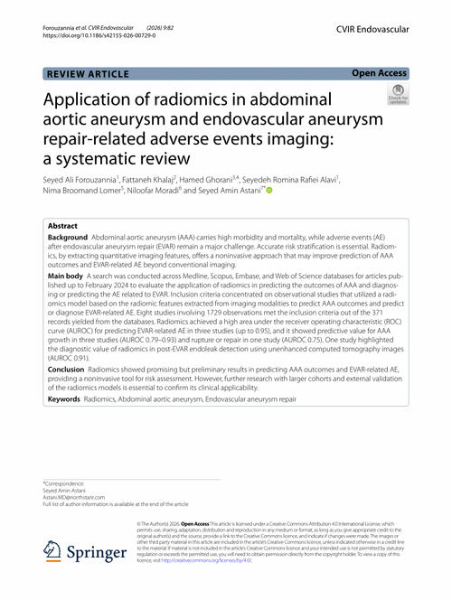 Application of radiomics in abdominal aortic aneurysm and endovascular aneurysm repair-related adverse events imaging: a systematic review